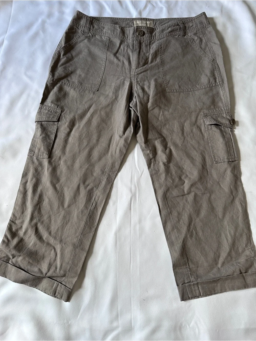 VTG Banana Republic Martin Fit Linen Cotton Cropped Cargo Pants 8P Petite
